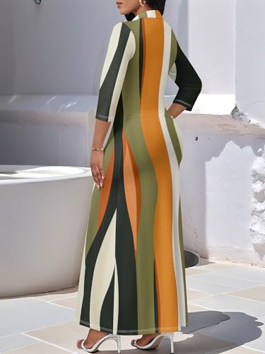 Image of PinkPatty Women's Casual 3 /4 Sleeve Polo V Neck Bodycon Maxi Dress