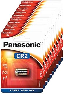 Panasonic CR2 cylindrical lithium battery for high power-consuming lightweight appliances such as smoke alarms, intruder alarm systems, head lamps, cameras, 3V, 10 packs (10 batteries)