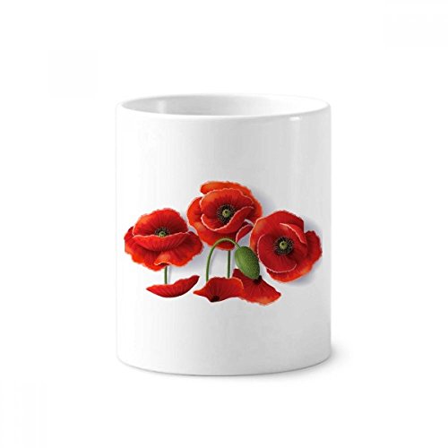 Porte-brosse à dents en céramique à motif coquelicot rouge, pot à crayon de 350 ml