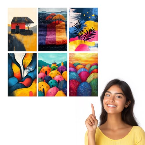 Image of SiddArtify Abstract Landscape Wall Art Prints Set - Colorful Poster Decor for Living Room Bedroom Office - 12x18 inch Board Pack of 6