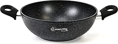 FAMES Premium 2 Handle Wok / Kadai - Non-Stick Wok with Induction Base - Deep Frying Karahi - Pan Frying Kadhai - Chinese Wok - Saute Wok (24 cm)