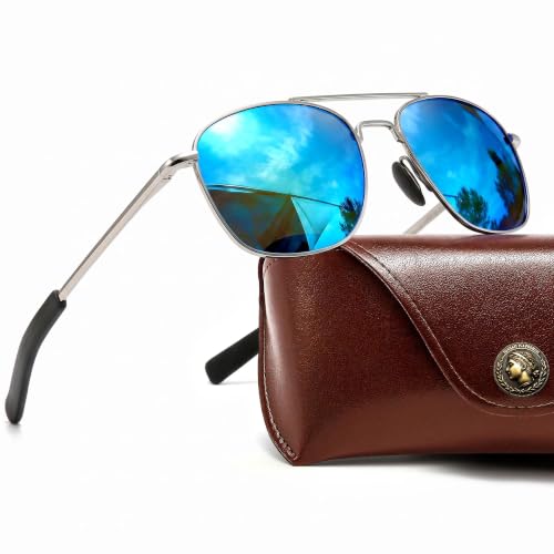Image of SUNGAIT Real Glass Lens Sunglasses Military Style Pilot Aviator HD Shades with Upgraded Spring Hinge Bayonet Temples