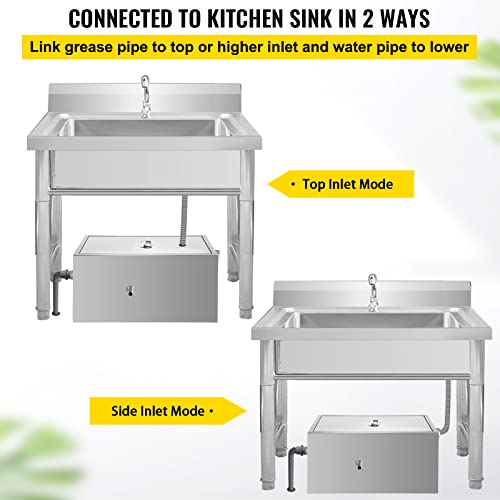 Vevor, 13Gpm Commercial, 25Lb Interceptor, Stainless Steel W/Top & Side Inlet, Under Sink Grease Trap For Restaurant Factory Home Kitchen, 25 Lb, Silver #TOP3