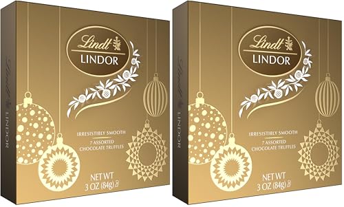 Lindt LINDOR Holiday Assorted Chocolate Candy Truffles Token Gift Box, 3.0 oz. (Pack of 2)