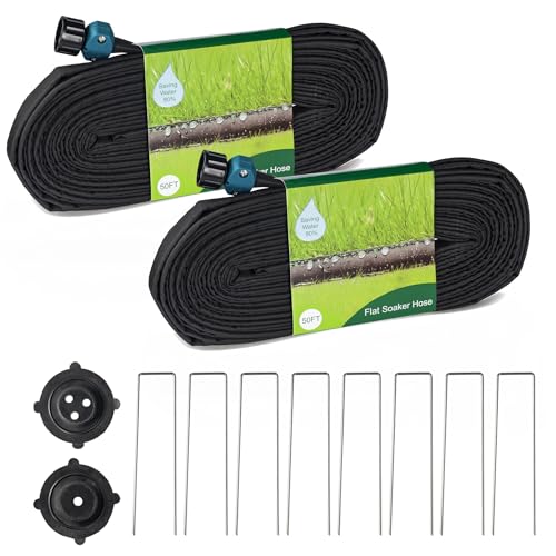 Hourleey Flat Soaker Hose 100 FT for Garden, 100' (50FT x 2) Linkable...