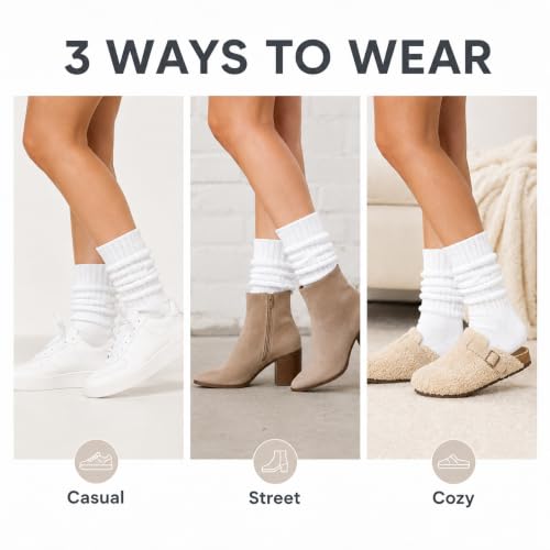 Image of 3 Pairs Slouch Socks for Women & Men, Ribbed Scrunch Crew Socks | 3-pair cotton-rich ribbed slouch socks for women and men, thick scrunch crew socks for boots, sneakers and lounging.