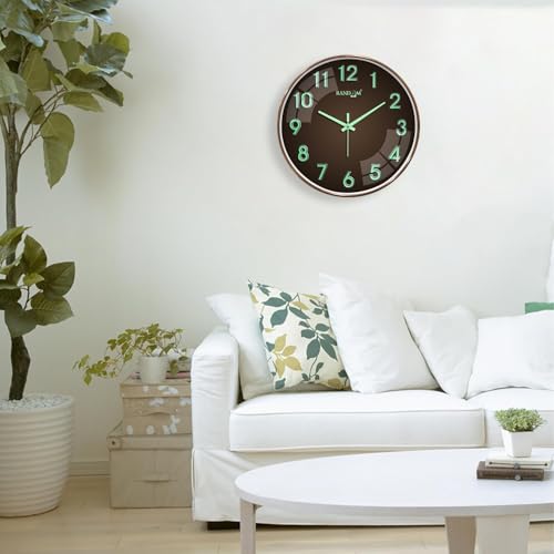 Image of RANDOM Modern 12.75INCH Wall Clock with 3D Radium Numbers, Silent Non-Ticking, Premium Copper Frame, Ultra Clear Glass for Living Room, Home Office