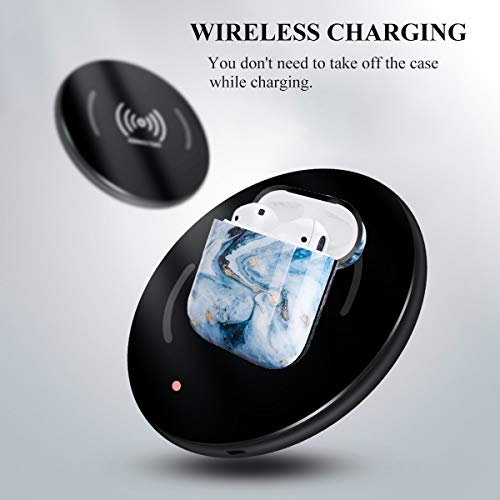 Happypapa Airpods Case Designed For Apple Airpods 2 & 1 Full Protective Case Cover With Keychain Cute Girls Men Durable Shockproof Anti Lost Case For Airpods Charging Case (Ice Blue Marble) #TOP5