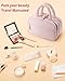 Marscamd Travel Toiletry Bag for Women with Hanging Hook, Puffy Makeup Organizer with Brushes Slots for Bathroom, Shower and Beauty Essentials, Pink