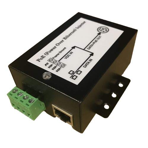 Convertidor DC a DC de 9-36 VCC entrada y 48 VCC salida de 24 W, inyector pasivo PoE, terminales de cableado, pinout PoE 4,5V+;7,8V-, blindado, 10/100 MB, desconexión automática por bajo voltaje, carcasa metálica negra miniatura 3