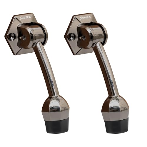 Image of Plantex Door Stopper for Main Door /5-Inch Stopper with Rubber Grip /Stoppers for Wooden Door /Stops for Door - Pack of 2 (Satin Black)