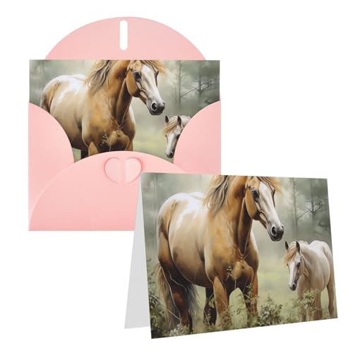 Thinking of You カード 封筒付き 空白のグリーティングカード 4x6 ノートカード Happy Birthdayカード あらゆる機会のグリーティングカード 結婚式用 サンキューカード 動物 刺繍 絵画 馬 ベビーシャワーカード