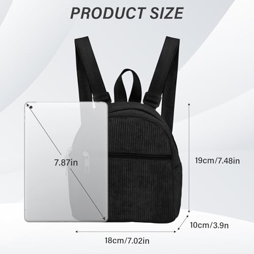 Energather Kleiner Rucksack Damen, Corduroy-Mini-Rucksack Damen Rucksack Klein für Frauen und Mädchen, Tragbarer Rucksacks Klein mit Einstellbarem Schultergurt für Spazieren, Einkaufen (schwarz)
