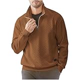 Sudadera de punto con cremallera de un cuarto para hombre, informal, manga larga, color sólido, textura geométrica, adecuada para uso diario y cómoda, S-65 Marrón, M