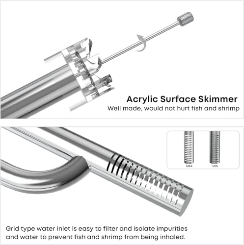 Image of FZONE Aquarium Stainless Steel Skimmer Lily Pipes Inflow and Outflow with Spin Skimmer and Adjustable Rod for Aquarium Filter 1 /2'' (12 /16mm) Tubing
