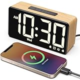 GOLOZA Alarm Clocks for Bedrooms, Wood Grain, Digital Clock with Large Display, Desk Clock for Bedside, Power-Off Memory & Alarm, 5 Level Brightness +Off, Dual Alarm, 12/24H, 9min Snooze, Reveil Matin