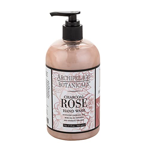 Archipelago Botanicals Charcoal Rose Liquid Hand Soap, Moisturizing Daily Hand Wash with Soap Pump, Kitchen or Bathroom Hand Soap, 17.0 Fl. Oz.