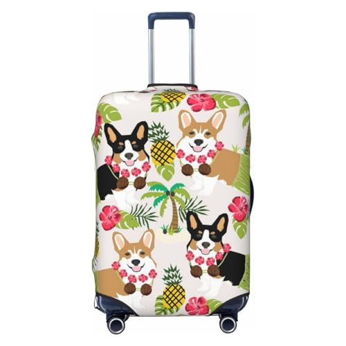 Tropical Flower And Corgi Print Suitcase Cover Luggage Protector Washable Elastic Fashionable Travel Gear Cover
