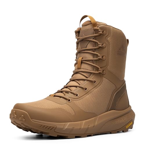 NORTIV 8 Men's Military Tactical Boot Lightweight Comfortable Boots for Work All Day Side Zipper Motorcycle Combat Hiking Boots Metrostrike(8-9 Inches) 7.5 Coyote-9 Inches