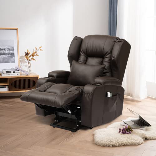 Obbolly Power Lift Recliner Chair For Elderly, Wingback Massage Chair Recliner With Heat,Pu Leather Sofa Sleeper Chair With Cup Holders, Usb, Side Pockets For Living Room #TOP6