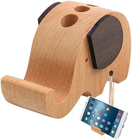 Hemobllo Wood Phone Stand Elephant Phone Pen Holder Table Pen Storage Rack Desk Mobile Rest Rack Cell Phone Animal Holder for Home Office