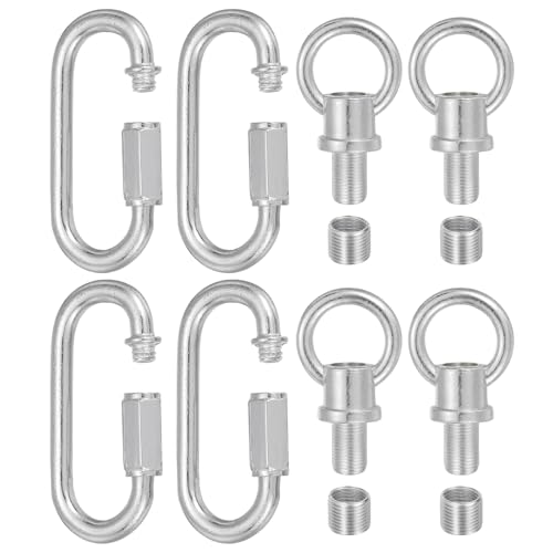 PATIKIL M10 Fine Thread Lamp Female Loop Holder with M12 Adapter Chain Quick Link, Lifting Eye Nut Hook Ring Structural Support to Chandelier, 44 lbs Load Silver Tone Pack of 4