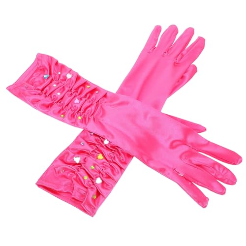 LOGOFUN 2sets Princess Gloves with Heart Rhinestones Jeweled Long Mittens for Birthday Party Wedding Tea and Dress Up Accessories 6