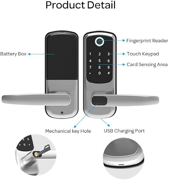Smart Door Lock with Handle,Keyless Entry,8-in-1 Fingerprint Door Lock with Keypad - for APP Control - Digital Electronic with Code & Home Hotel Office