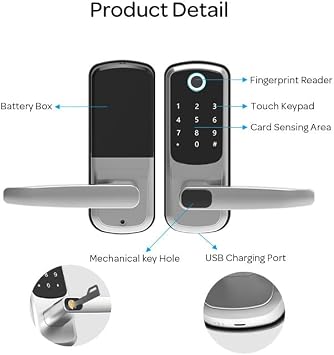 Smart Door Lock with Handle,Keyless Entry,8-in-1 Fingerprint Door Lock with Keypad - for APP Control - Digital Electronic with Code & Home Hotel Office