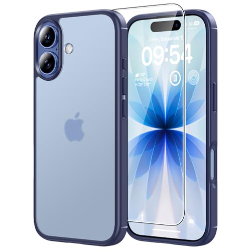 Image of TAURI for iPhone 17 Case, with Screen Protector, Matte Blue | Full Camera Protection, Anti-Yellowing Military-Grade Protection Shockproof Slim Phone Case for iPhone 17