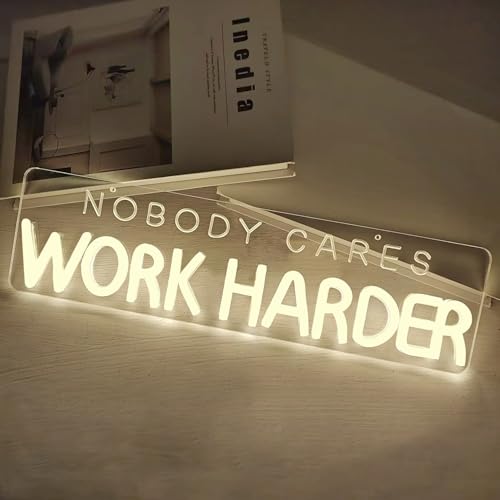 Image of Nobody Cares Work Harder Neon Sign Gym Neon Lights for Home Gym Motivational LED Neon Light for Gym Study Room Office White Letter LED Signs for Fitness Enthusiast Gym Sign for Home Gym