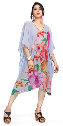 Vestido kaftan de georgette elegante con caída premium y estampado exclusivo