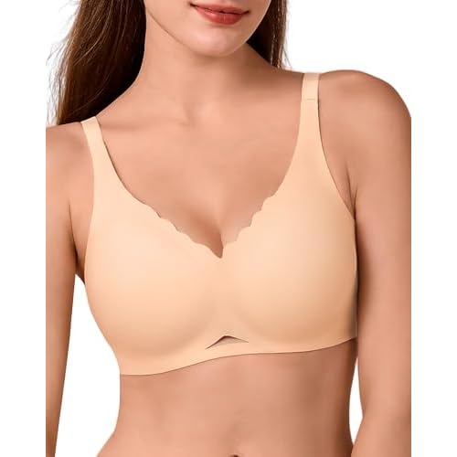 SHARICCA Womens Jelly Bras No Underwire Padded Full Coverage Comfortable Supportive Scalloped Push Up Everyday Bras Nude Medium