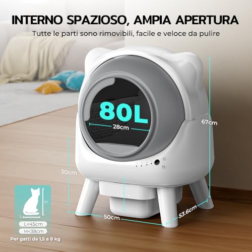 Cura X1 Lettiera Gatto Autopulente, 80+8L Lettiera Autopulente Per Gatti, Sensori Di Sicurezza, Eliminazione Odori, Controllo App, Grande Capacità, Lettier Automatica Per Più Gatti - 3