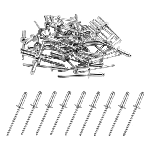 Rivets Aveugles en Aluminium avec Large Tête 4mm x 12mm, Paquet de 50 Rivets Pop Solides et Résistants, Idéal pour Riveteuse, Bâtiments, Nautisme et Automobile