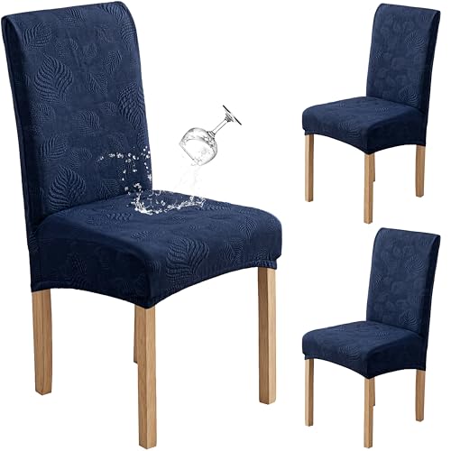 Image of Genina Waterproof Dining Chair Cover Set of 2,Kitchen Chair Cover,Navy Blue