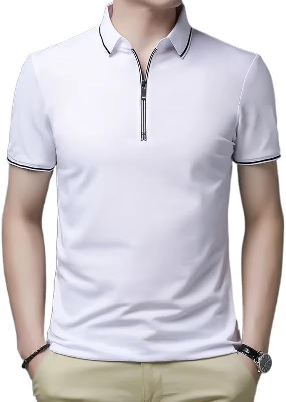 Mens Zipper Golf Shirts Short Sleeve Casual Polo Shirts Moisture Wicking Golf T-Shirt