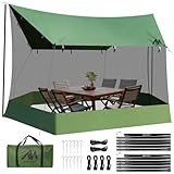 AYAMAYA (アマヤ) タープポール付きハンモック用スクリーンハウス Lサイズ 18 x 11フィート キャンプタープ 蚊帳付き ポータブルハンモックテント レインフライ バグネット付き ピクニック 裏庭 バックパッキング キャンプ ビーチ用