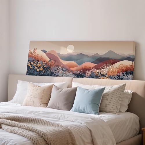 Grande toile encadrée de paysage de collines aux finitions artistiques