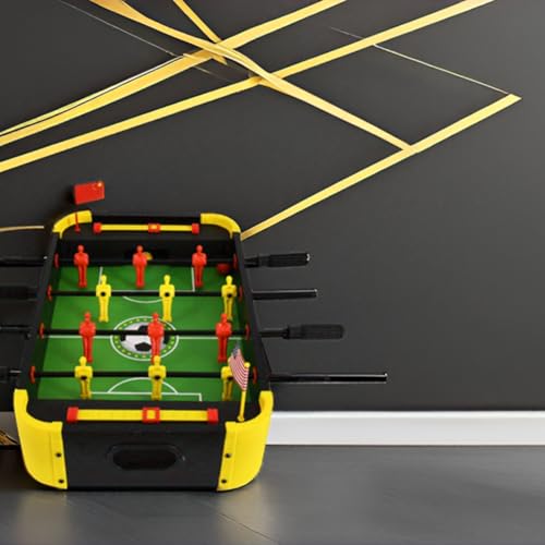 Image of Leosportz Foosball Table for Kids and Adults - Football Table Top Games | Mini Football Soccer Game | Indoor Games and Great Gift for Boys | 2 Handles and 6 Players Game (Black-Yellow, Medium)