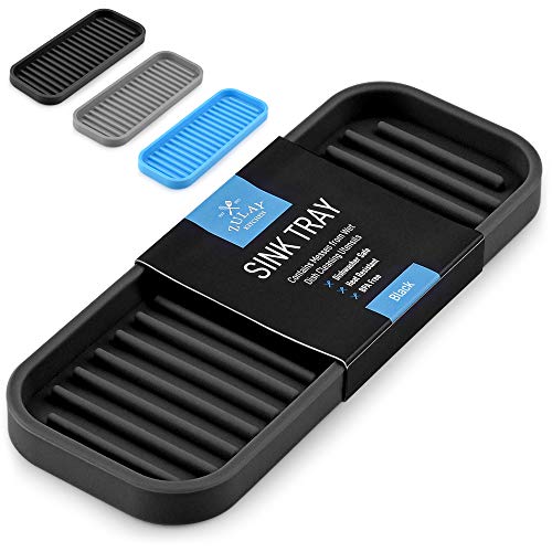 Zulay (9x3.5) Silicone Sponge Holder for Kitchen Sink - Flexible Multipurpose Kitchen Soap Tray Sponge Holder - Sink Organizer Tray for Kitchen, Bathroom, Makeup, Trinkets & More (Black)