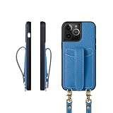 COGURE スマホケース iPhone15ProMax用 ケース ショルダーストラップ 本革 カード収納 落下防止 耐衝撃 ギフトボックス付き COPGC シアン【Cyan】