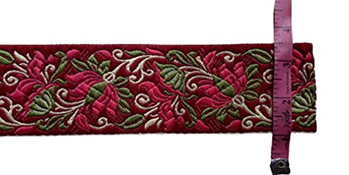 Kvr Polyester Brocade Jacquard 9 Yards 2.50 Inch Craft Trim Floral Design Sewing Embroidery Decoration Ribbon Lace Garment Dress Skirt Wedding Party (012-2.5 Inch Wide,9 Yard In Roll) #TOP4