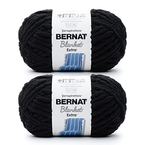 Image of Bernat Blanket Extra Black Yarn - 2 Pack of 300g /10.5oz - Polyester - 7 Jumbo - Knitting /Crochet