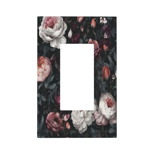 Decorative Outlet Covers Rustic Big Pink Flowers White Peony Floral 1 Gang Single Decora Gfci Device Light Switch Covers Plate 1 Rocker Wall Plate Jumbo Faceplate