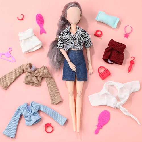 Bencailor 6 Pcs Doll Clothes for 11.8 Inch Accessories Summer Tops Swimwear T Shirt Winter Coat Outfit Birthday Gift(Retro Style)