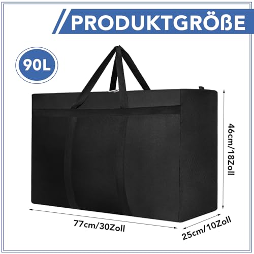 Dntorx 2 Stück 90L Große Aufbewahrungstasche, Oxford Heavy-Duty Umzugstaschen Umzugskartons Groß mit Reißverschluss Handgriff Reisetasche Tragetasche für Umzug Camping Bettwäsche Kleidung Aufbewahrung