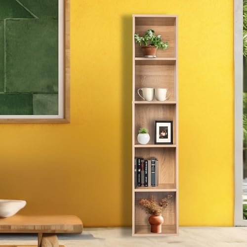Image of 5 Cube Storage Organizer Wooden Bookshelf, 5 Cube Shelf Bookcase, Small Bookshelf Storage Organizer, 5 Cube Storage Shelf for Bedroom, Small Bookshelf for Living Room and Office (Natural, 5)