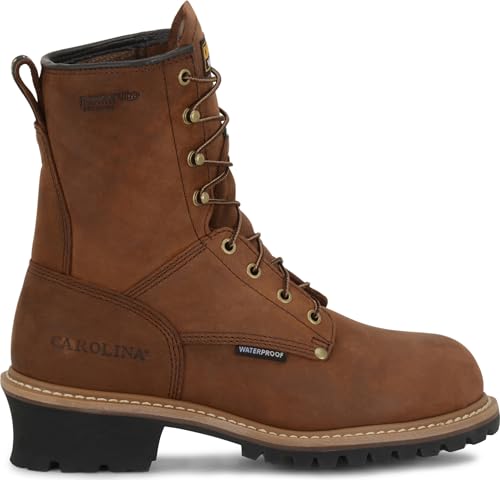 Image of Carolina Elm 8 inch Waterproof Insulated Steel Toe Logger Boots for Men - Rugged Men's Work Boots with 600g Thinsulate and Slip-Resistant Outsoles