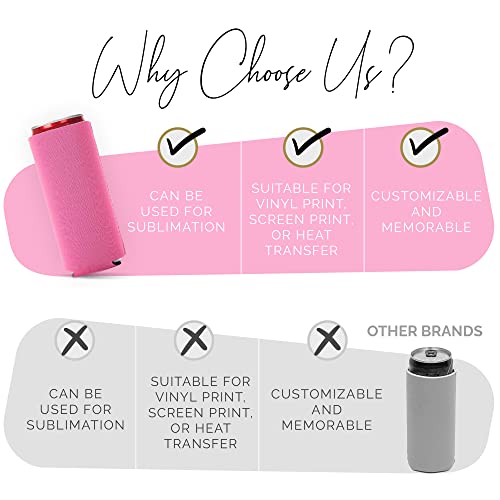 Image of Slim Can Cooler Sleeve 12 Pack - Blank Neoprene Insulated Can Coolers for 12 oz Skinny Beer & Soda Cans - Sublimation Ready Drink Sleeves for Heat Press, Custom Printing & Party Favors (Pink)